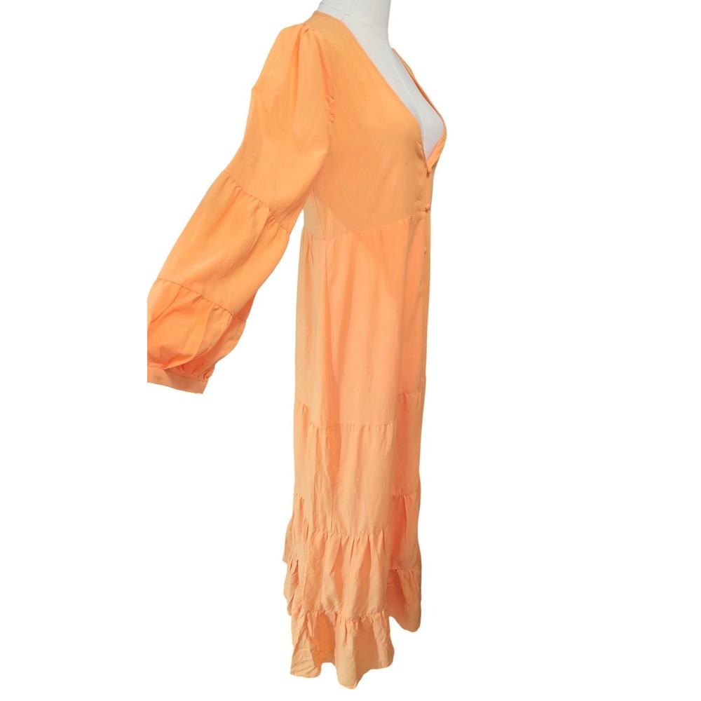 Urban Outfitters Tiered Maxi Dress Womens L Apricot Orange New Button Front Boho - Picture 5 of 8